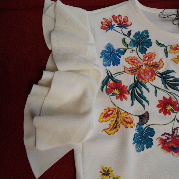 Zara white floral flare short sleeve dress size small - Picture 9 of 16